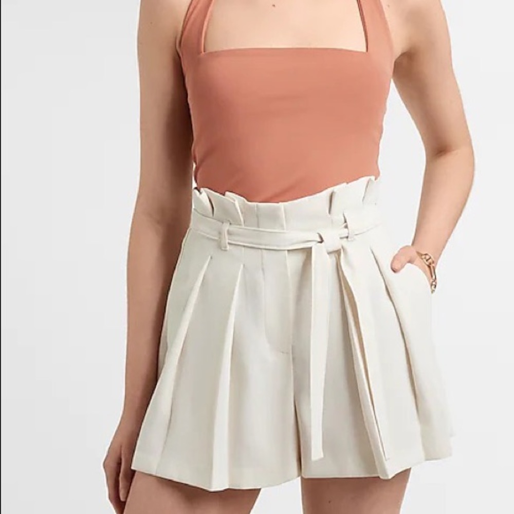 Express High Waist Belted Pleated Paperbag Shorts